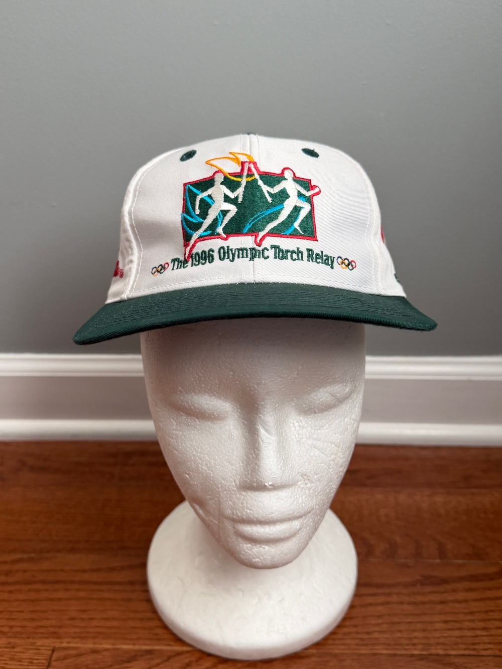 Vintage 1996 Atlanta Olympics Games Torch Relay The Game Snapback Hat Cap White